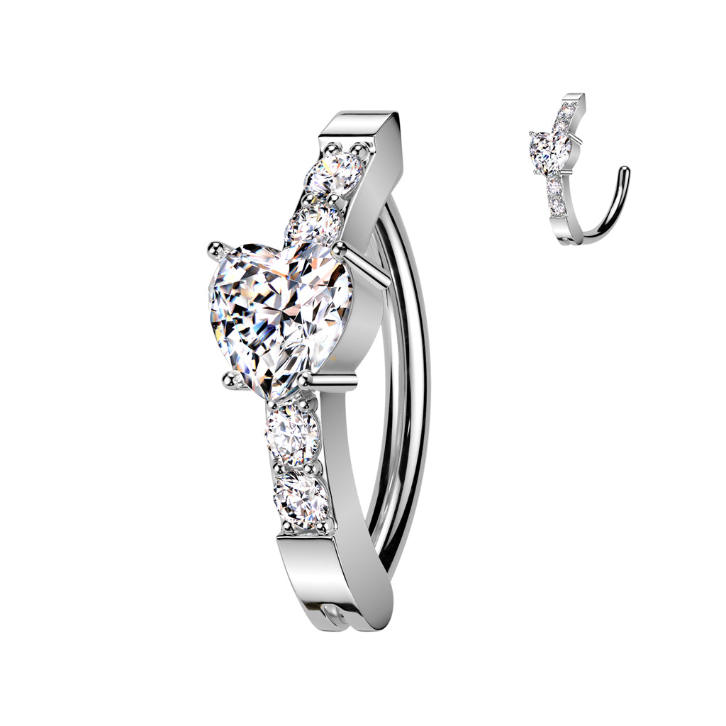 Cherry Diva Belly Button Ring 14 Gauge Surgical Steel Hinged Crystal Lined Heart Belly Button Ring