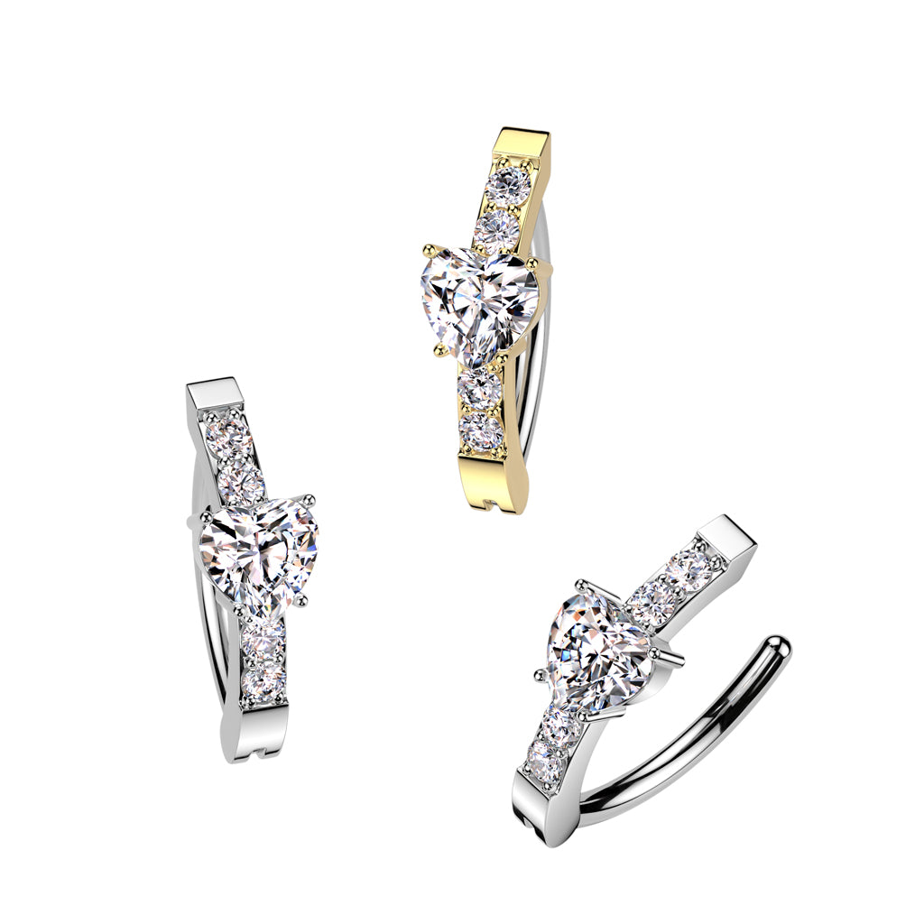 Cherry Diva Belly Button Ring 14 Gauge Surgical Steel Hinged Crystal Lined Heart Belly Button Ring