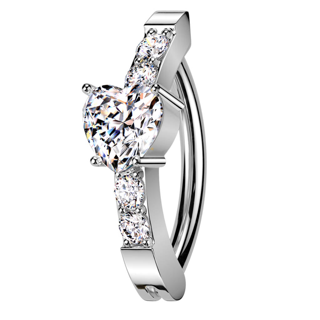 Cherry Diva Belly Button Ring 14 Gauge Surgical Steel Hinged Crystal Lined Heart Belly Button Ring