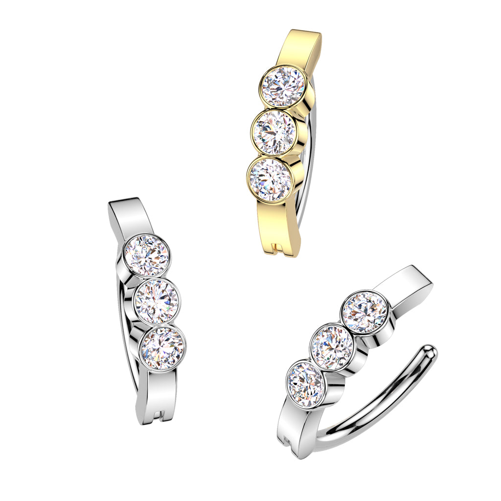 Cherry Diva Belly Button Ring 14 Gauge Surgical Steel Hinged Triple Crystal Belly Button Ring