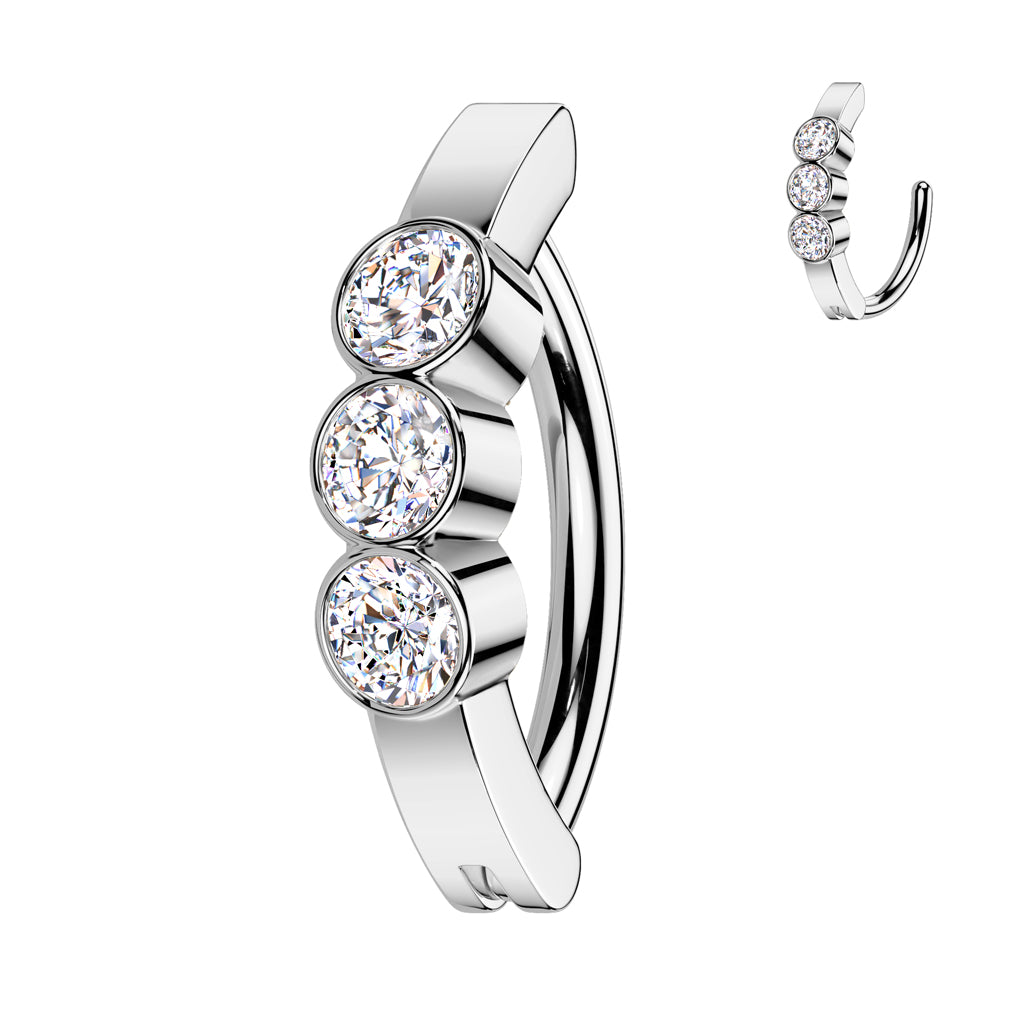 Cherry Diva Belly Button Ring 14 Gauge Surgical Steel Hinged Triple Crystal Belly Button Ring