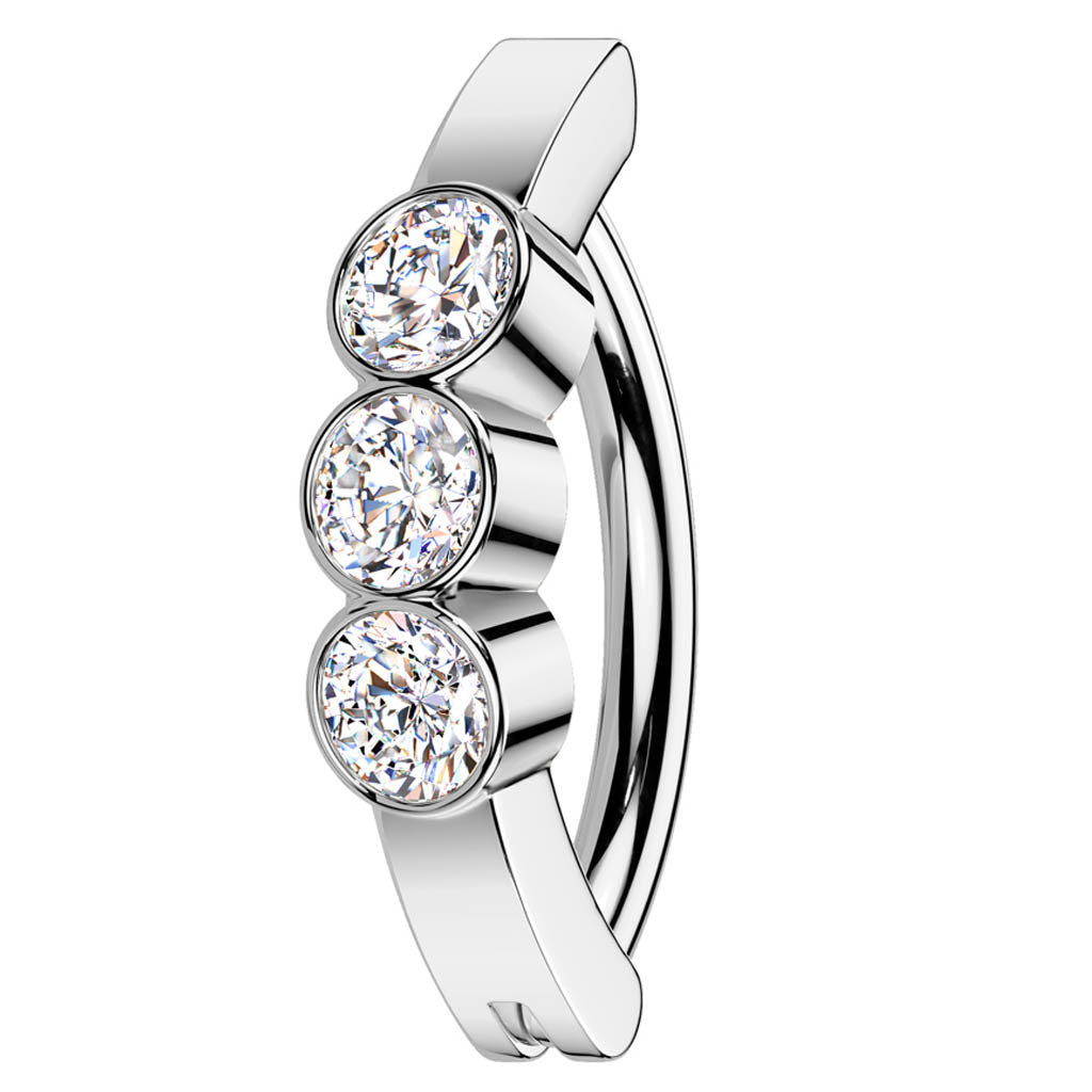 Cherry Diva Belly Button Ring 14 Gauge Surgical Steel Hinged Triple Crystal Belly Button Ring