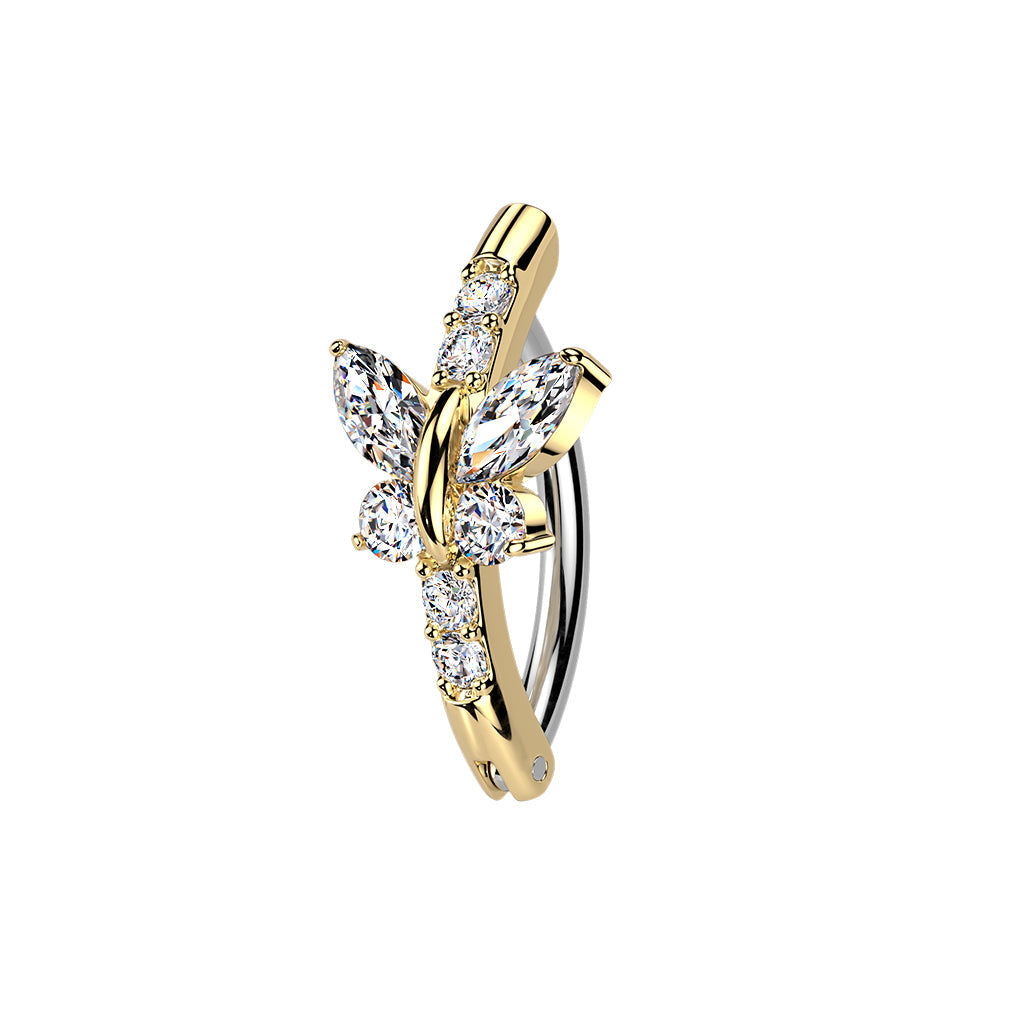Cherry Diva Belly Button Ring Gold 14 Gauge Hinged Crystal Butterfly Belly Button Ring