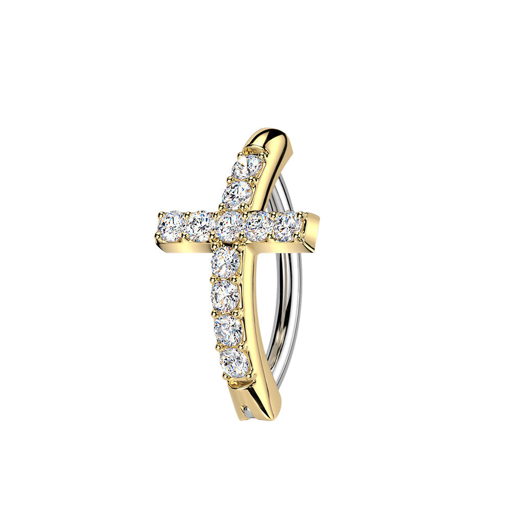 Cherry Diva Belly Button Ring Gold 14 Gauge Hinged Crystal Cross Belly Button Ring