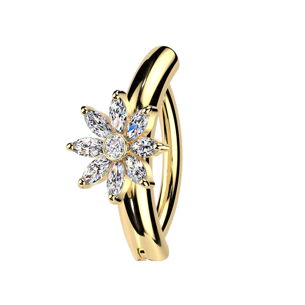 Cherry Diva Belly Button Ring Gold 14 Gauge Hinged Crystal Flower Belly Button Ring