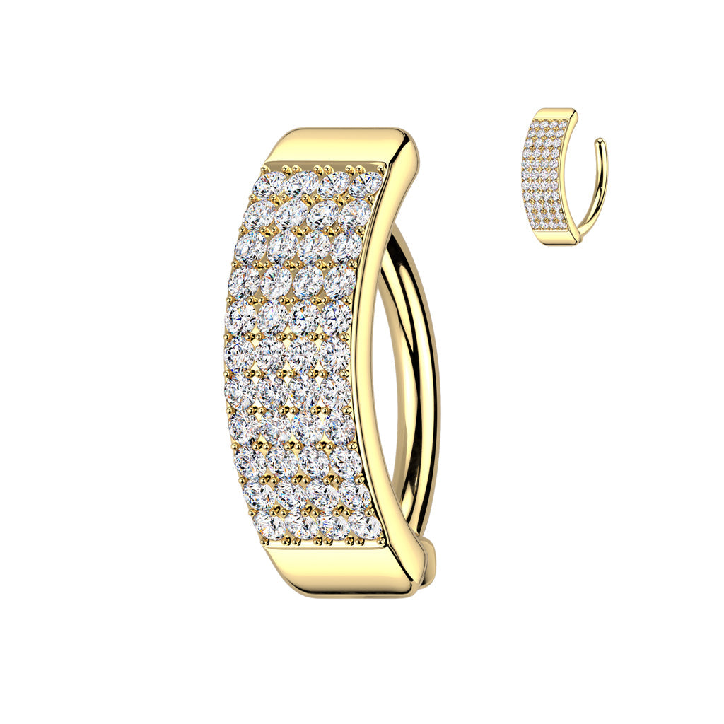 Cherry Diva Belly Button Ring Gold 14 Gauge Hinged Crystal Paved Belly Button Ring