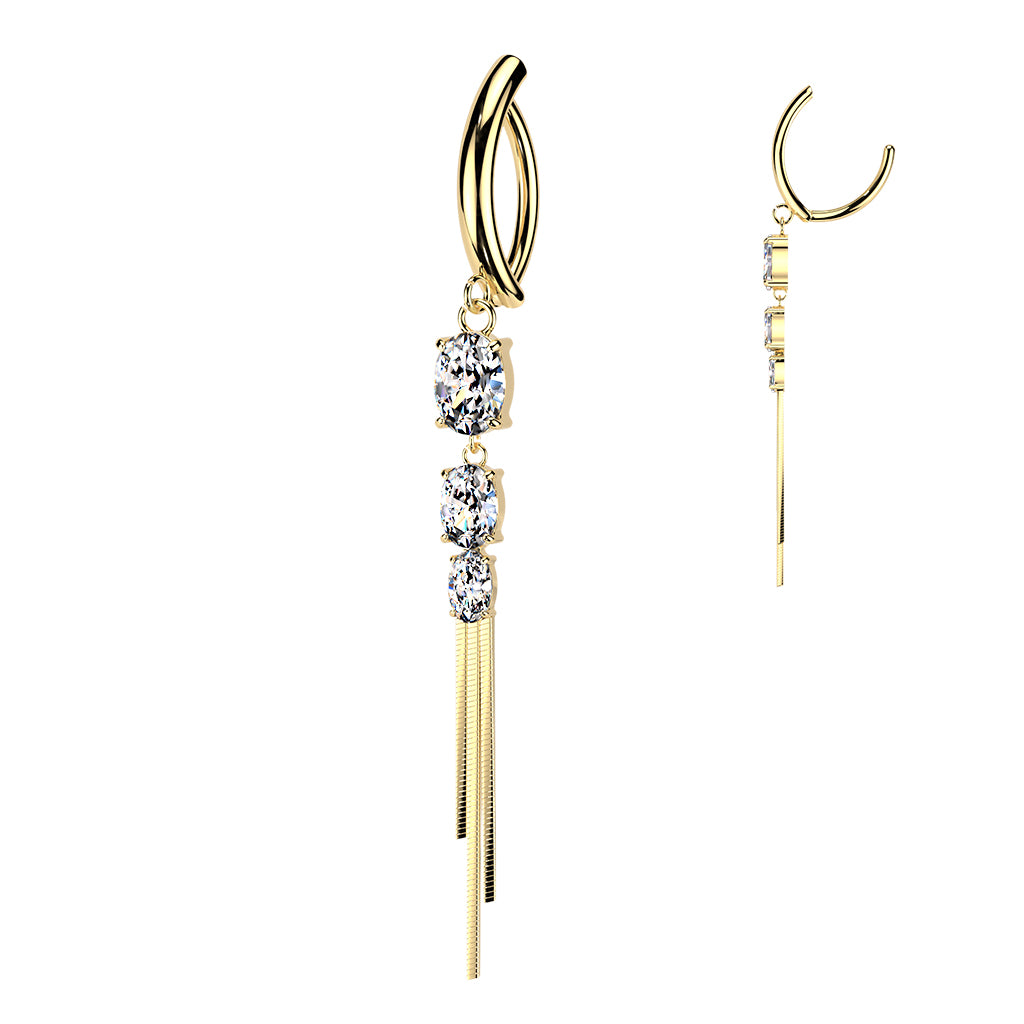 Cherry Diva Belly Button Ring Gold 14 Gauge Surgical Steel Crystal & Chain Belly Button Ring