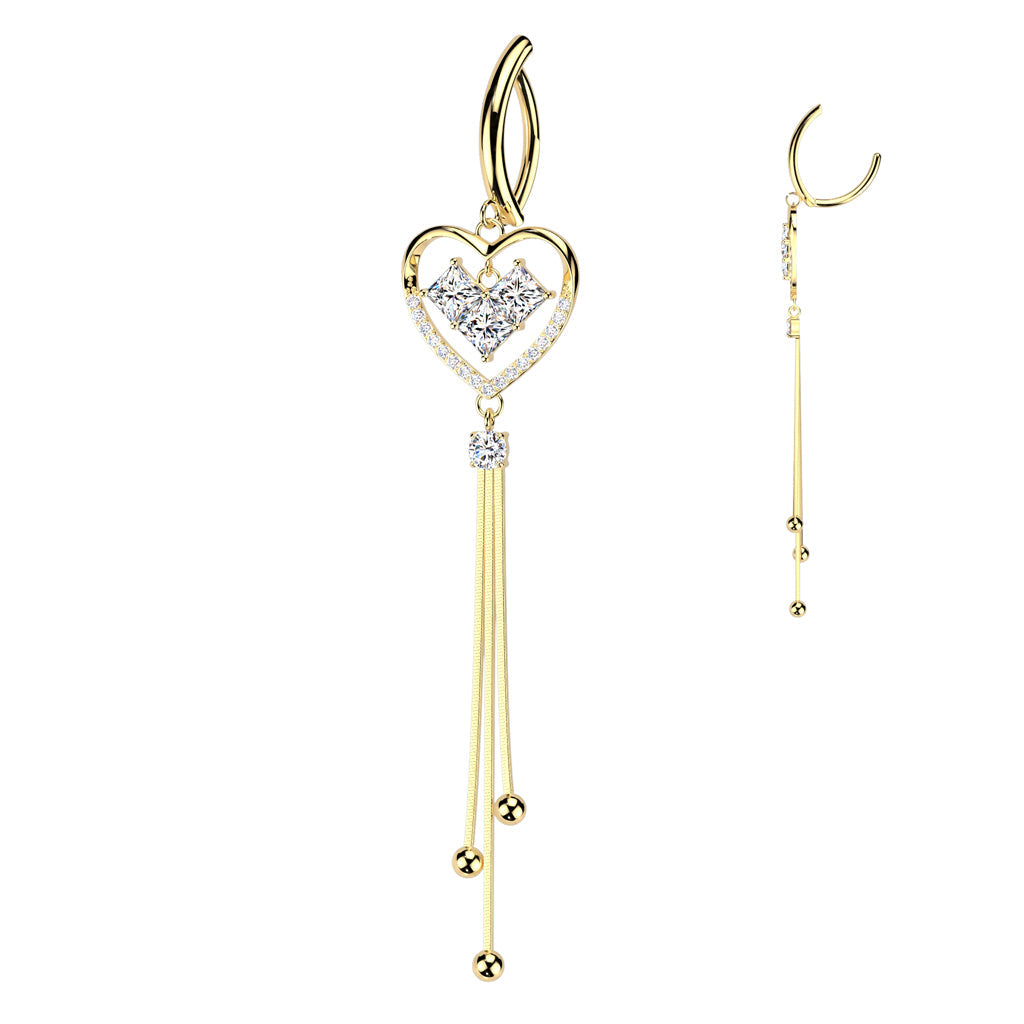 Cherry Diva Belly Button Ring Gold 14 Gauge Surgical Steel Dangling Heart Belly Button Ring