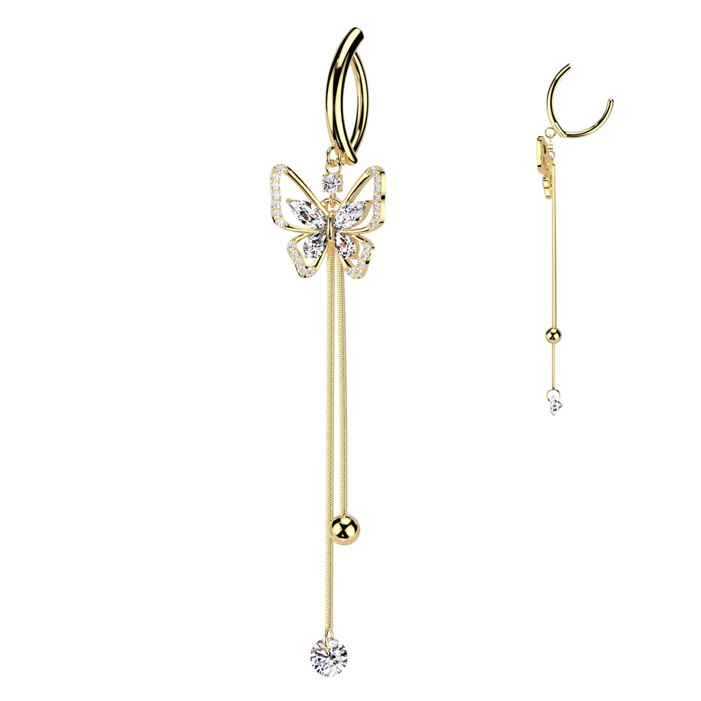Cherry Diva Belly Button Ring Gold 14 Gauge Surgical Steel Hinged Butterfly Belly Button Ring