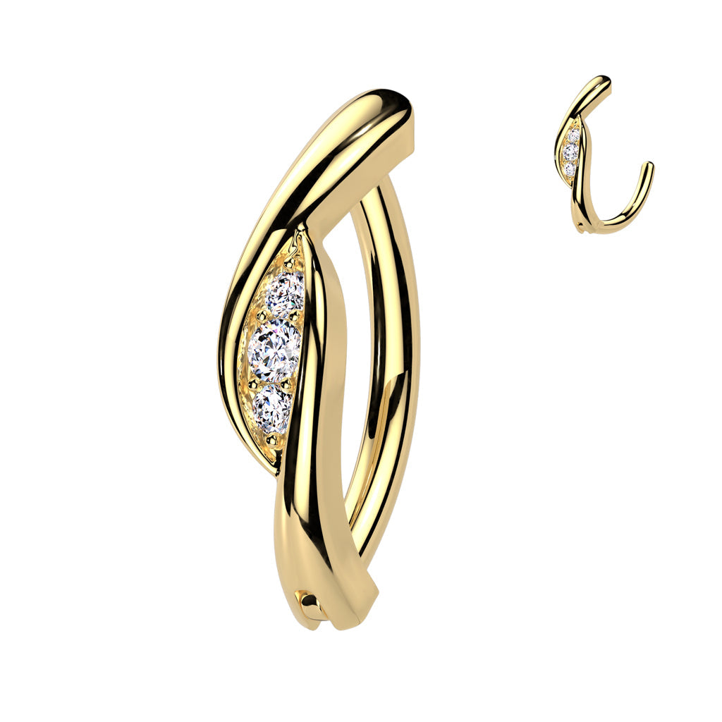 Cherry Diva Belly Button Ring Gold 14 Gauge Surgical Steel Hinged Crystal Centre Belly Button Ring