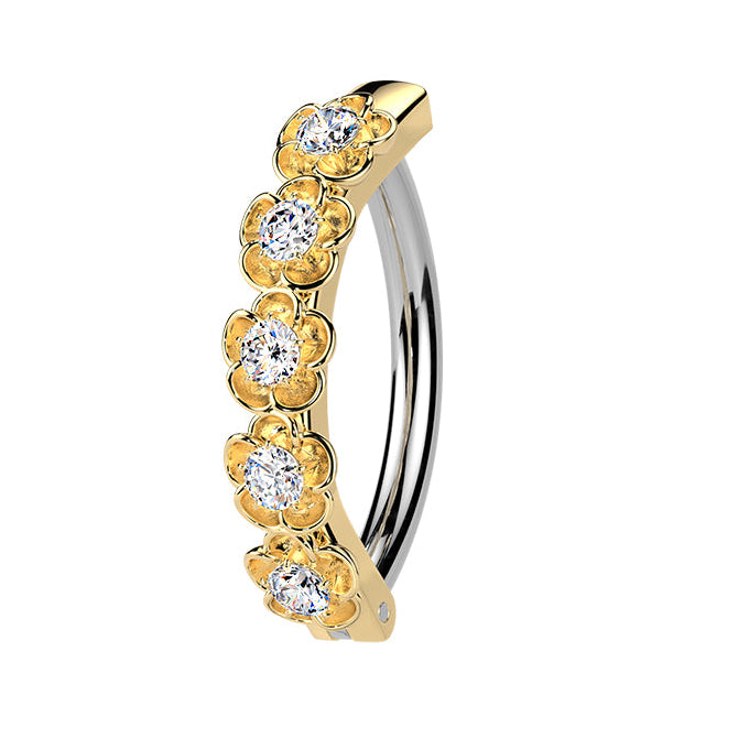 Cherry Diva Belly Button Ring Gold 14 Gauge Surgical Steel Hinged Crystal Flower Belly Button Ring