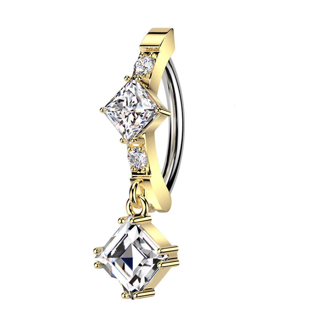 Cherry Diva Belly Button Ring Gold 14 Gauge Surgical Steel Hinged Dangling Crystal Belly Button Ring