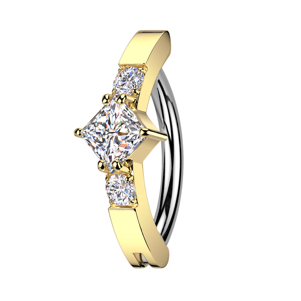 Cherry Diva Belly Button Ring Gold 14 Gauge Surgical Steel Hinged Diamond Belly Button Ring