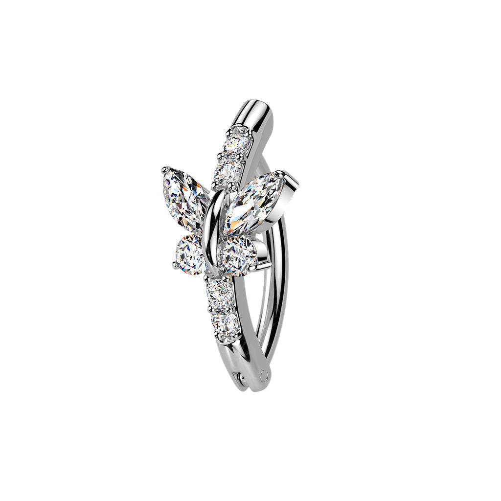 Cherry Diva Belly Button Ring Silver 14 Gauge Hinged Crystal Butterfly Belly Button Ring