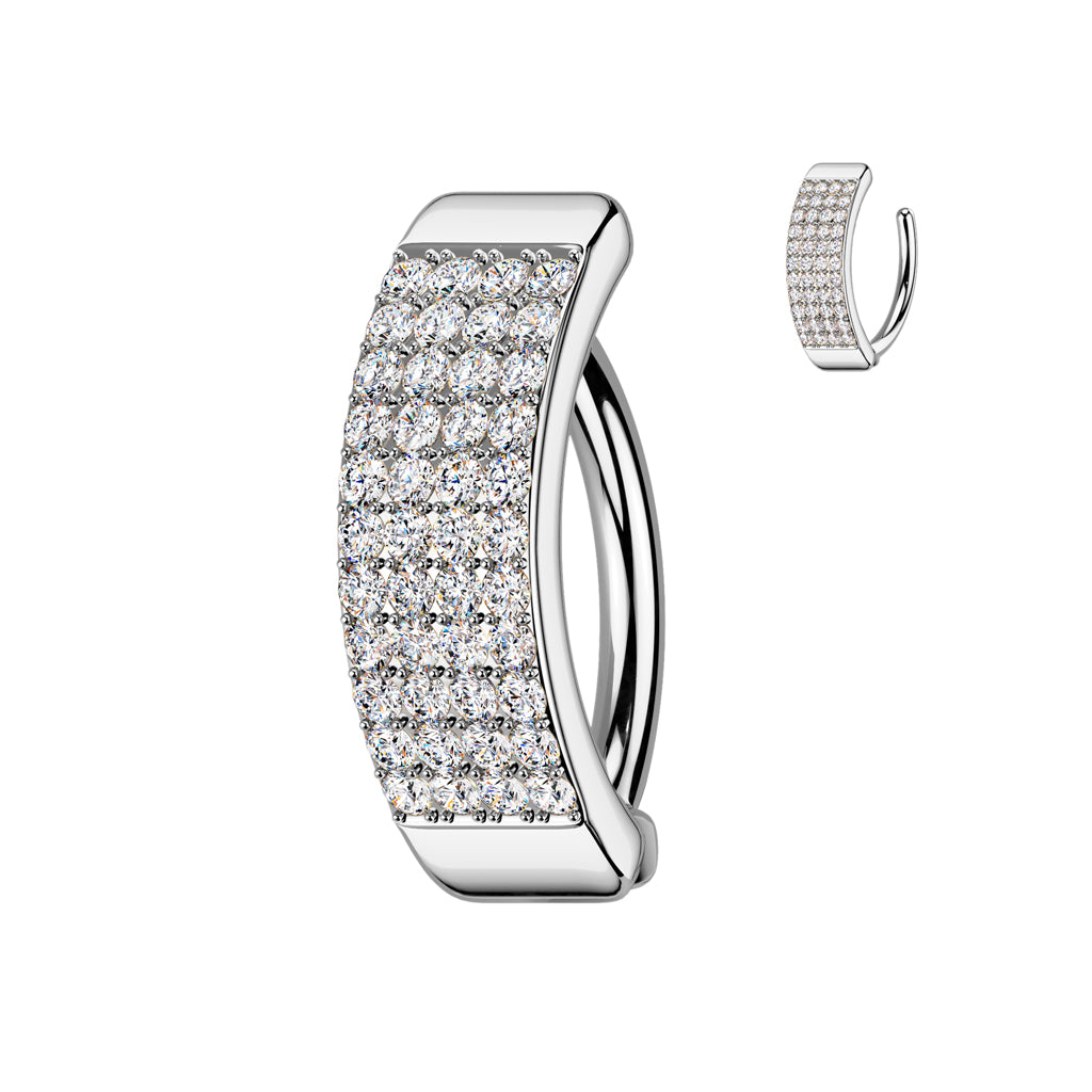 Cherry Diva Belly Button Ring Silver 14 Gauge Hinged Crystal Paved Belly Button Ring