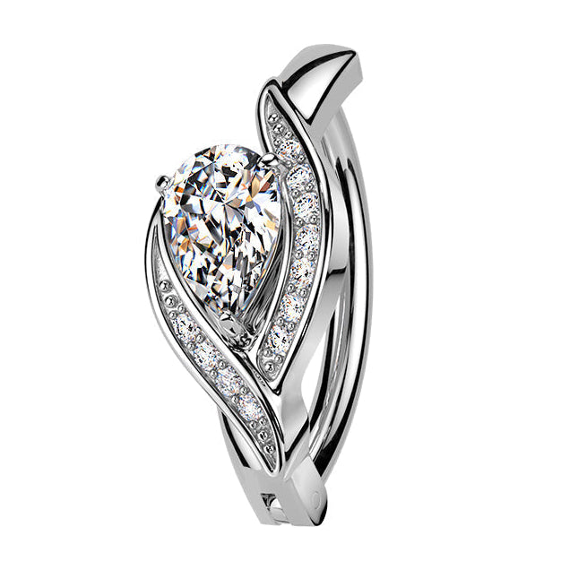 Cherry Diva Belly Button Ring Silver 14 Gauge Hinged Crystal Teardrop Belly Button Ring