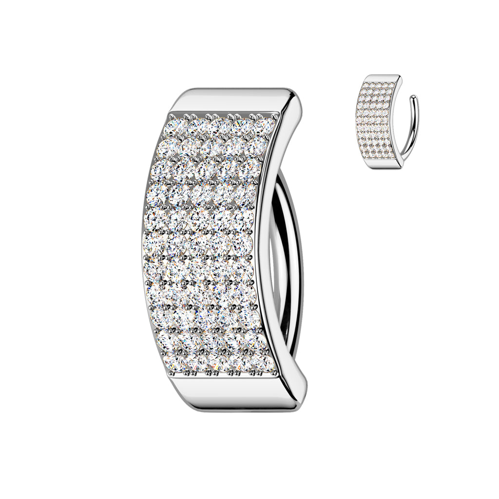 Cherry Diva Belly Button Ring Silver 14 Gauge Hinged Five Crystal Row Belly Button Ring