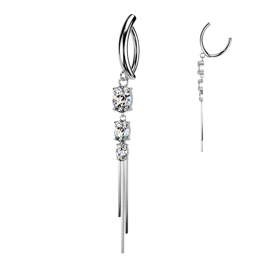 Cherry Diva Belly Button Ring Silver 14 Gauge Surgical Steel Crystal & Chain Belly Button Ring