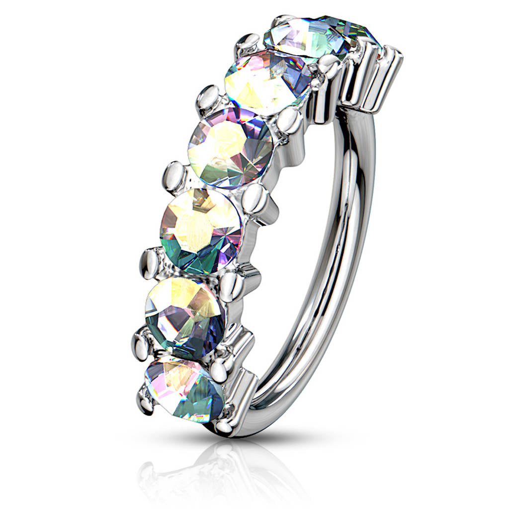 Cherry Diva Bendable Hoop Ring 16 Gauge Aurora Gemstone Lined Bendable Hoop