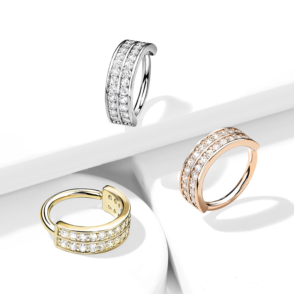 Cherry Diva Bendable Hoop Ring 16 Gauge Double Crystal Row Hoop Ring For Nose & Ear