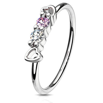 Cherry Diva Bendable Hoop Ring 20 Gauge Dainty Crystal Heart Hoop Ring For Nose & Ear