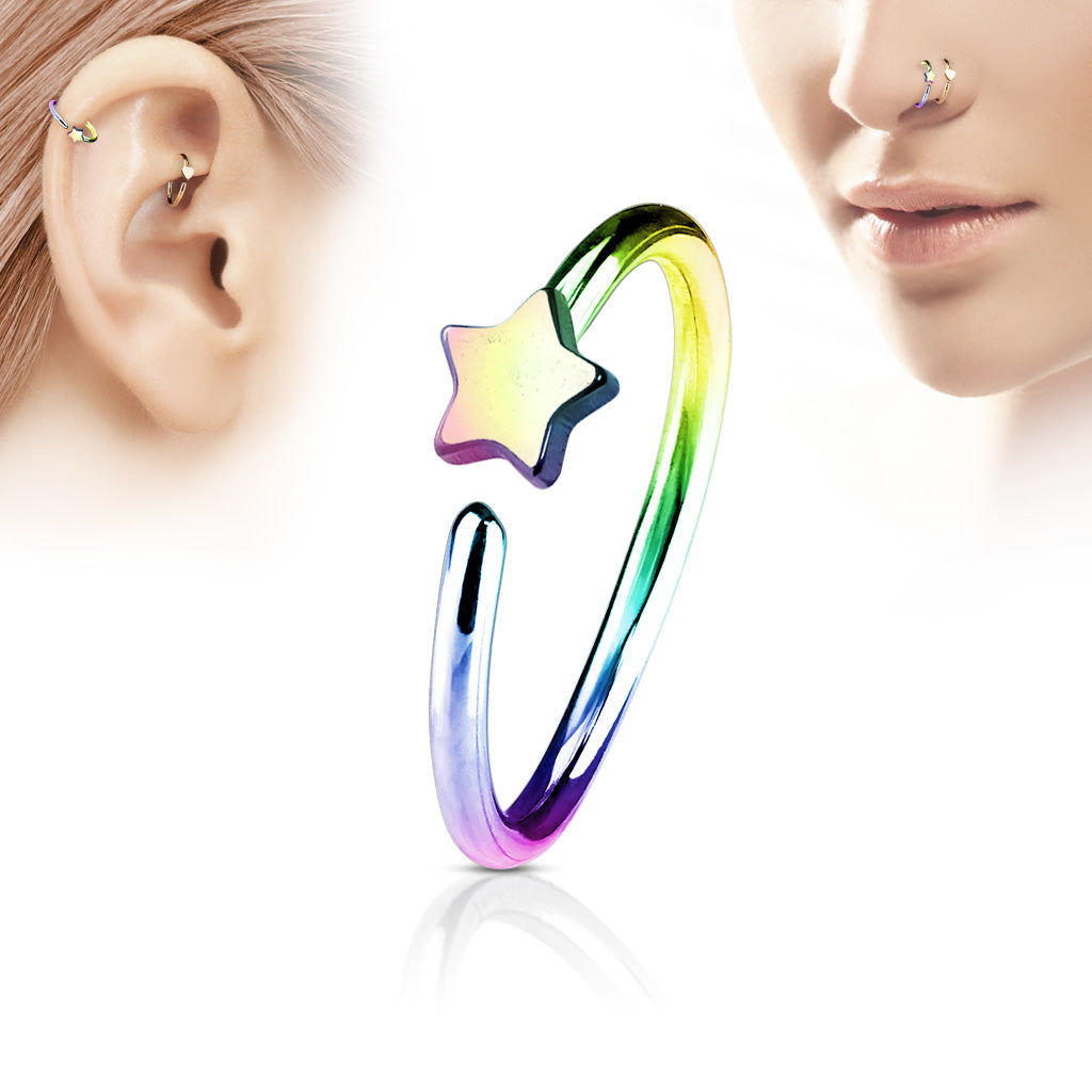 Cherry Diva Bendable Hoop Ring RAINBOW 20 Gauge Dainty Star Bendable Hoop Ring for Nose & Ear