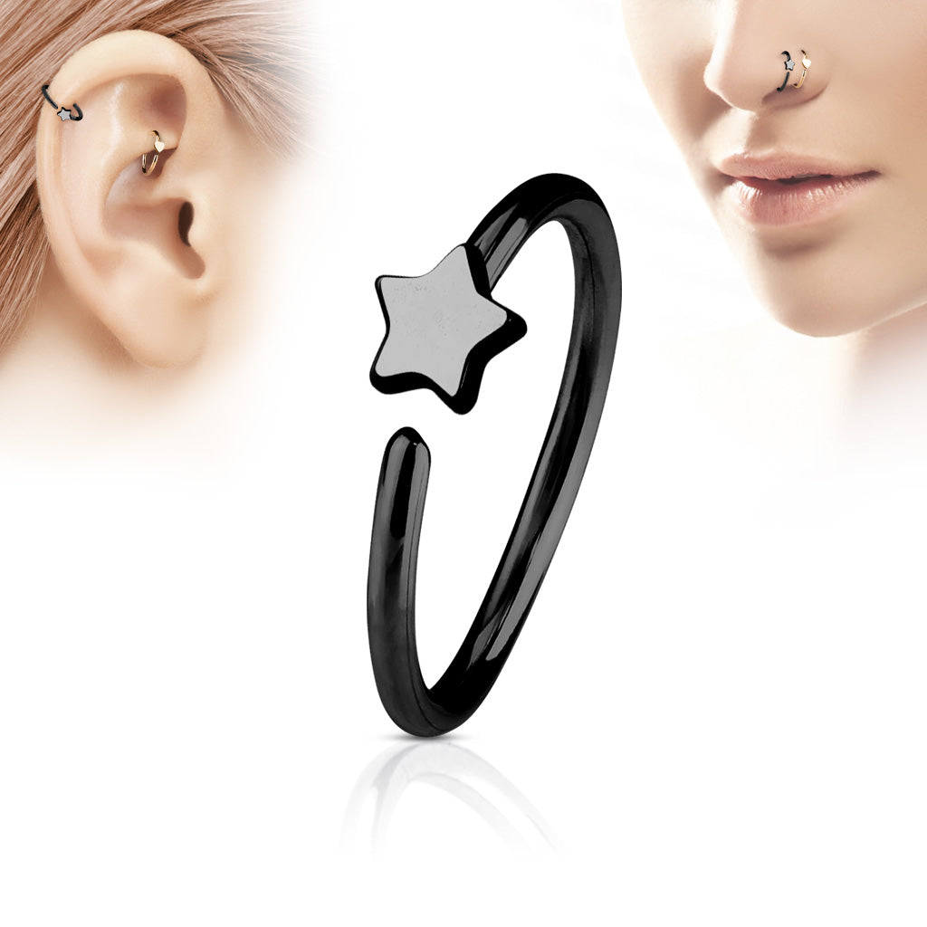 Cherry Diva Bendable Hoop Ring BLACK 20 Gauge Dainty Star Bendable Hoop Ring for Nose & Ear
