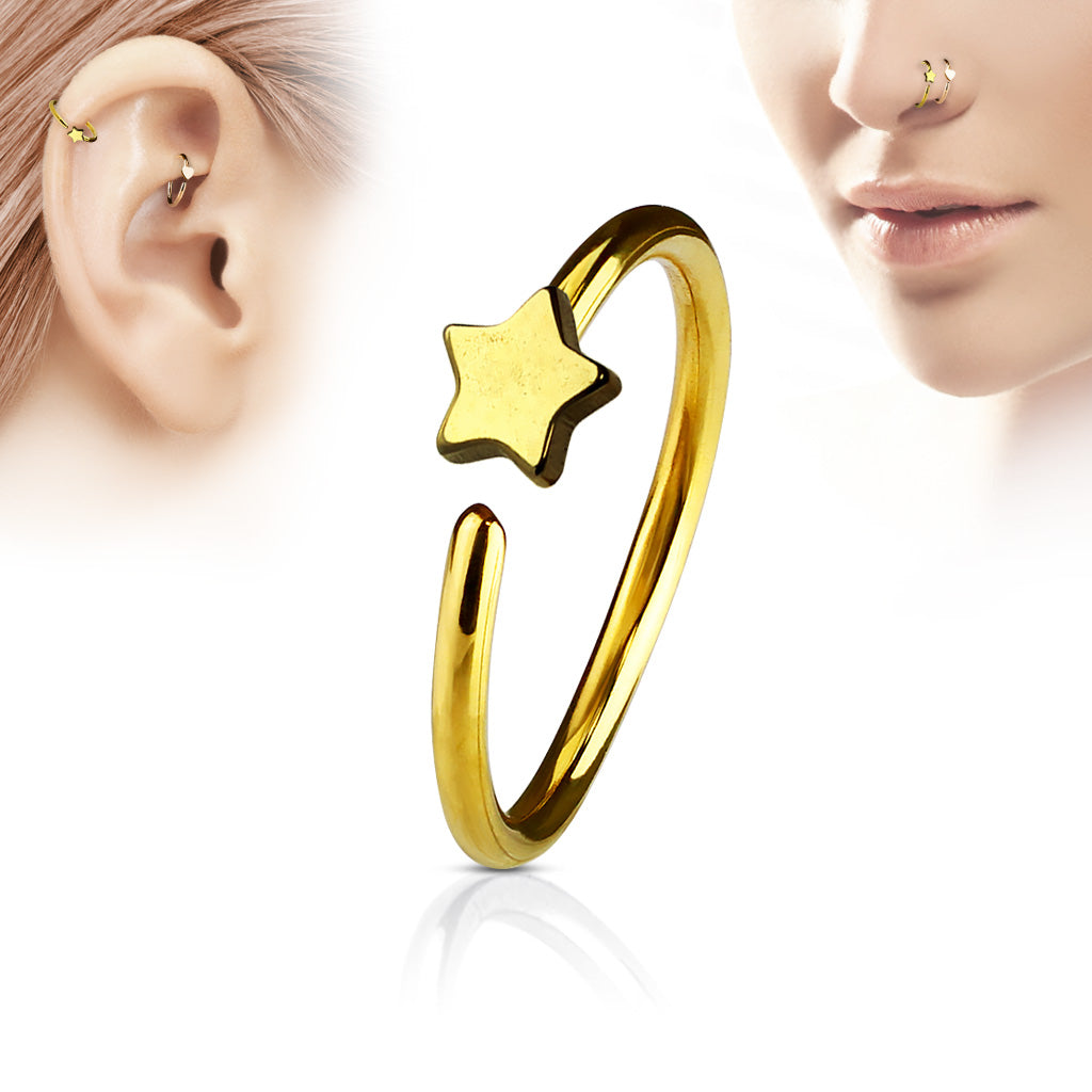 Cherry Diva Bendable Hoop Ring GOLD 20 Gauge Dainty Star Bendable Hoop Ring for Nose & Ear