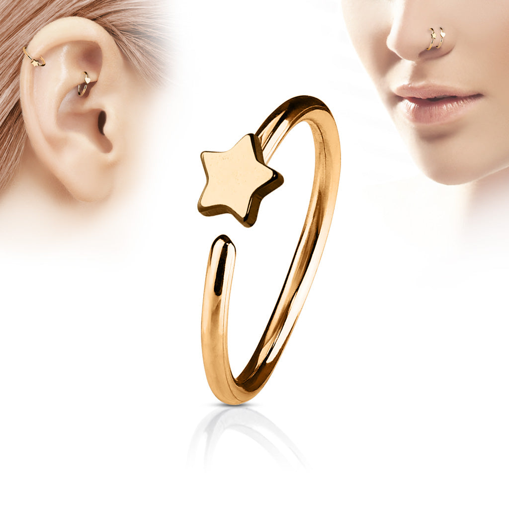 Cherry Diva Bendable Hoop Ring ROSE GOLD 20 Gauge Dainty Star Bendable Hoop Ring for Nose & Ear