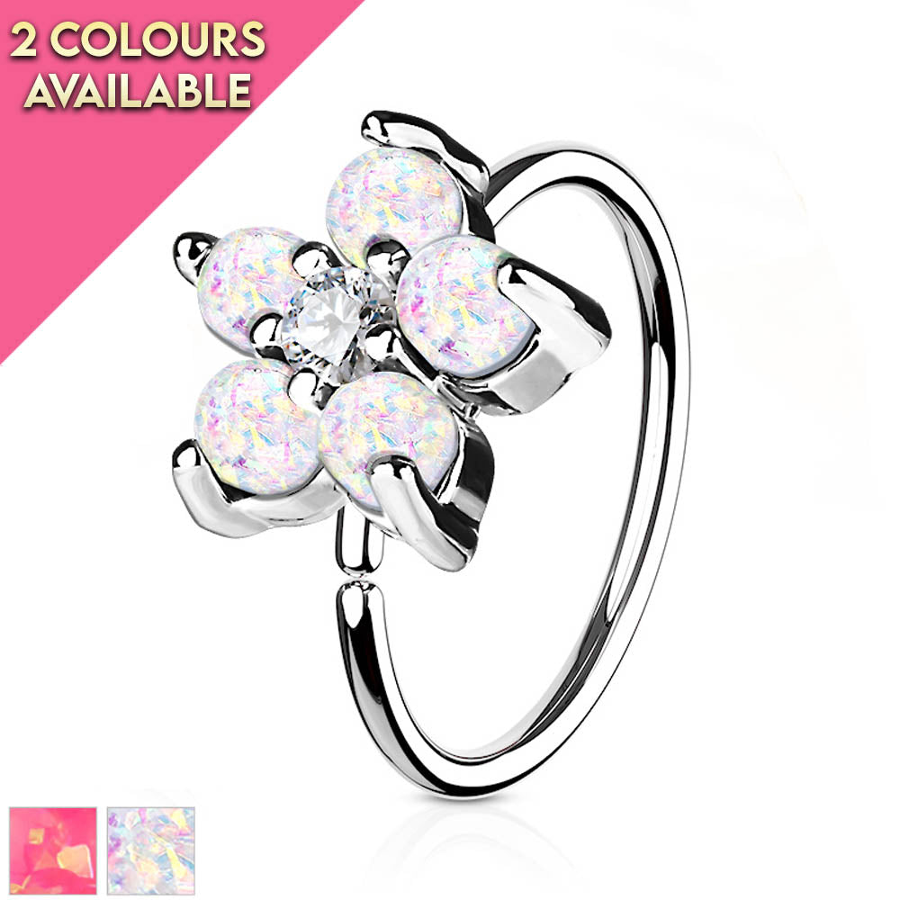 20 Gauge Opal Glitter Flower Hoop Ring For Nose & Ear
