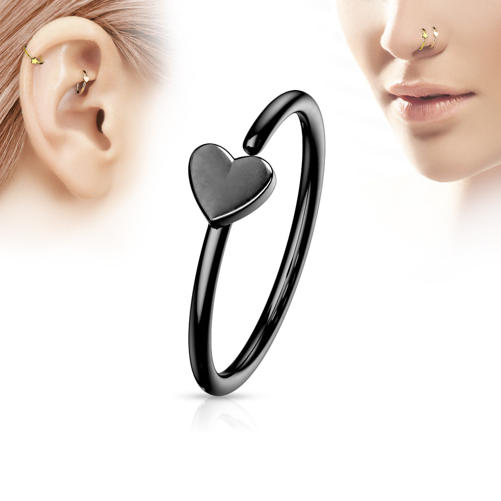 Cherry Diva Bendable Hoop Ring BLACK 20 Gauge Dainty Heart Bendable Hoop Ring for Nose & Ear