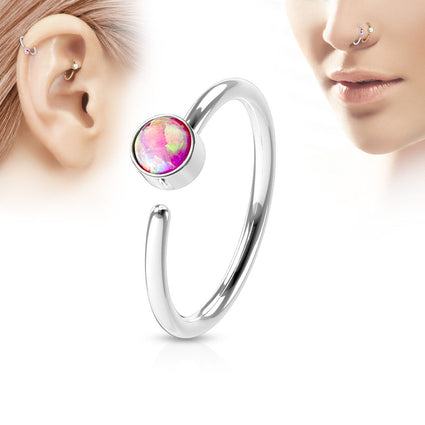 Cherry Diva Bendable Hoop Ring Pink 20 Gauge Hypoallergenic Opal Hoop for Nose & Ear