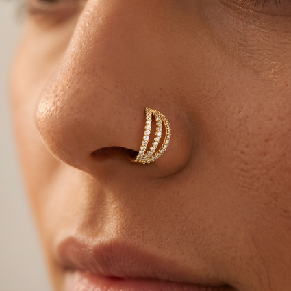 Cherry Diva Bendable Hoop Ring Triple Crystal Lined Brass Hoop Ring For Nose & Ear