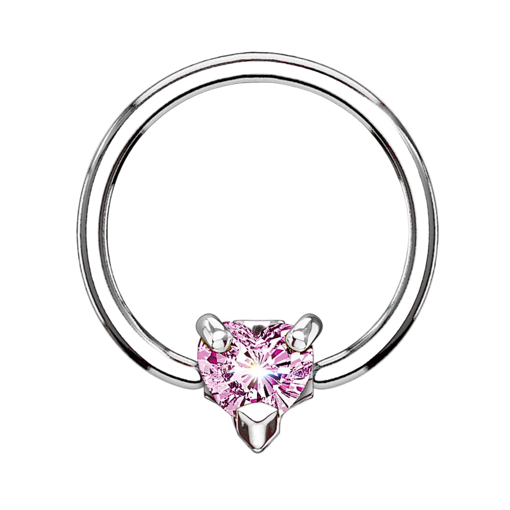 Cherry Diva Captive Ring 16 Gauge Crystal Heart Captive Ring