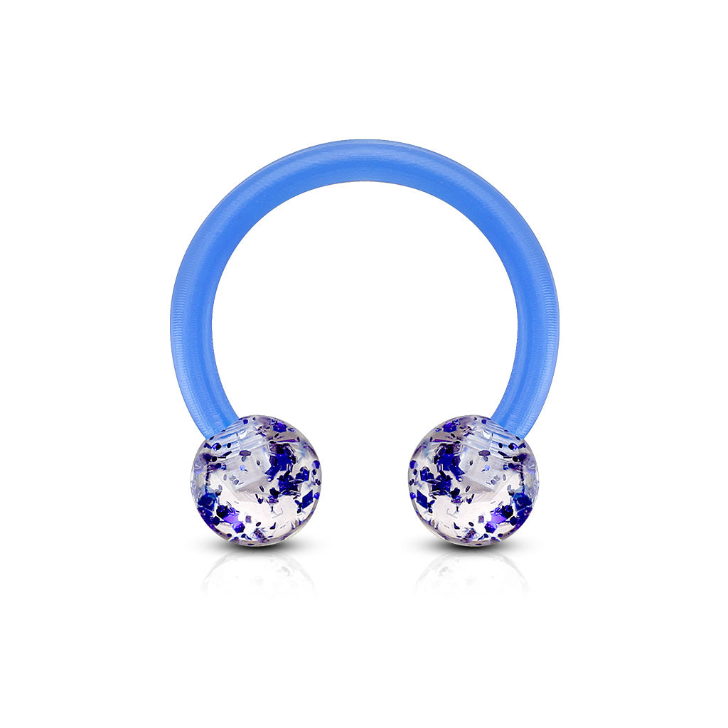 Cherry Diva Circular Barbell Blue 16 Gauge Acrylic Glitterball Circular Horseshoe Barbell