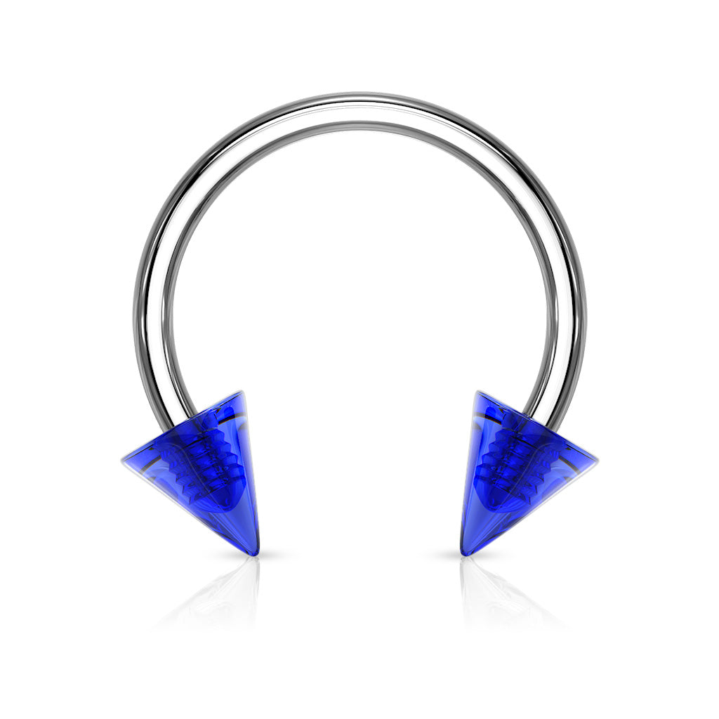 Cherry Diva Circular Barbell Blue 16 Gauge Acrylic Spike Circular Horseshoe Barbell