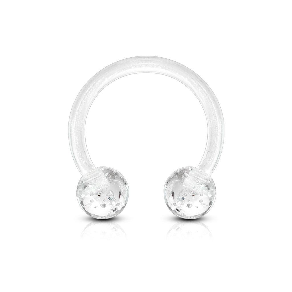 Cherry Diva Circular Barbell Clear 16 Gauge Acrylic Glitterball Circular Horseshoe Barbell