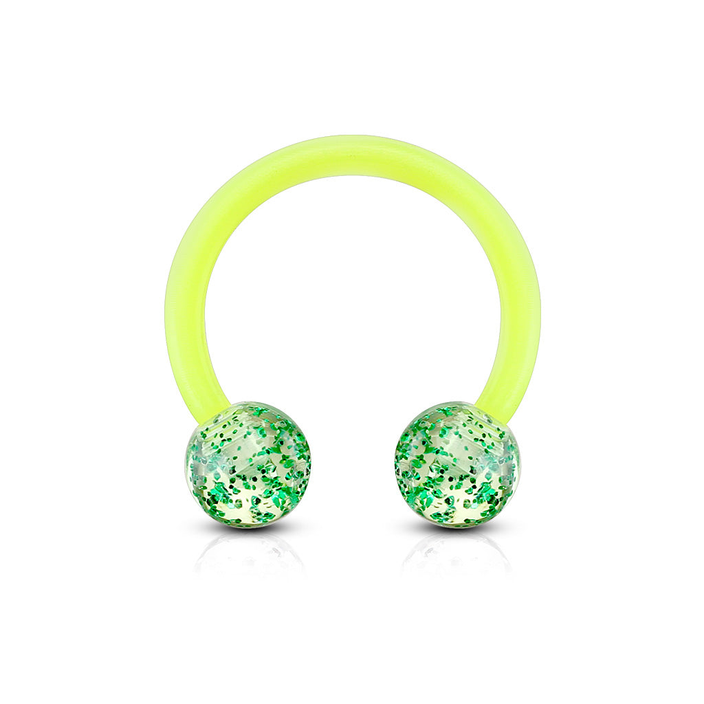 Cherry Diva Circular Barbell Green 16 Gauge Acrylic Glitterball Circular Horseshoe Barbell