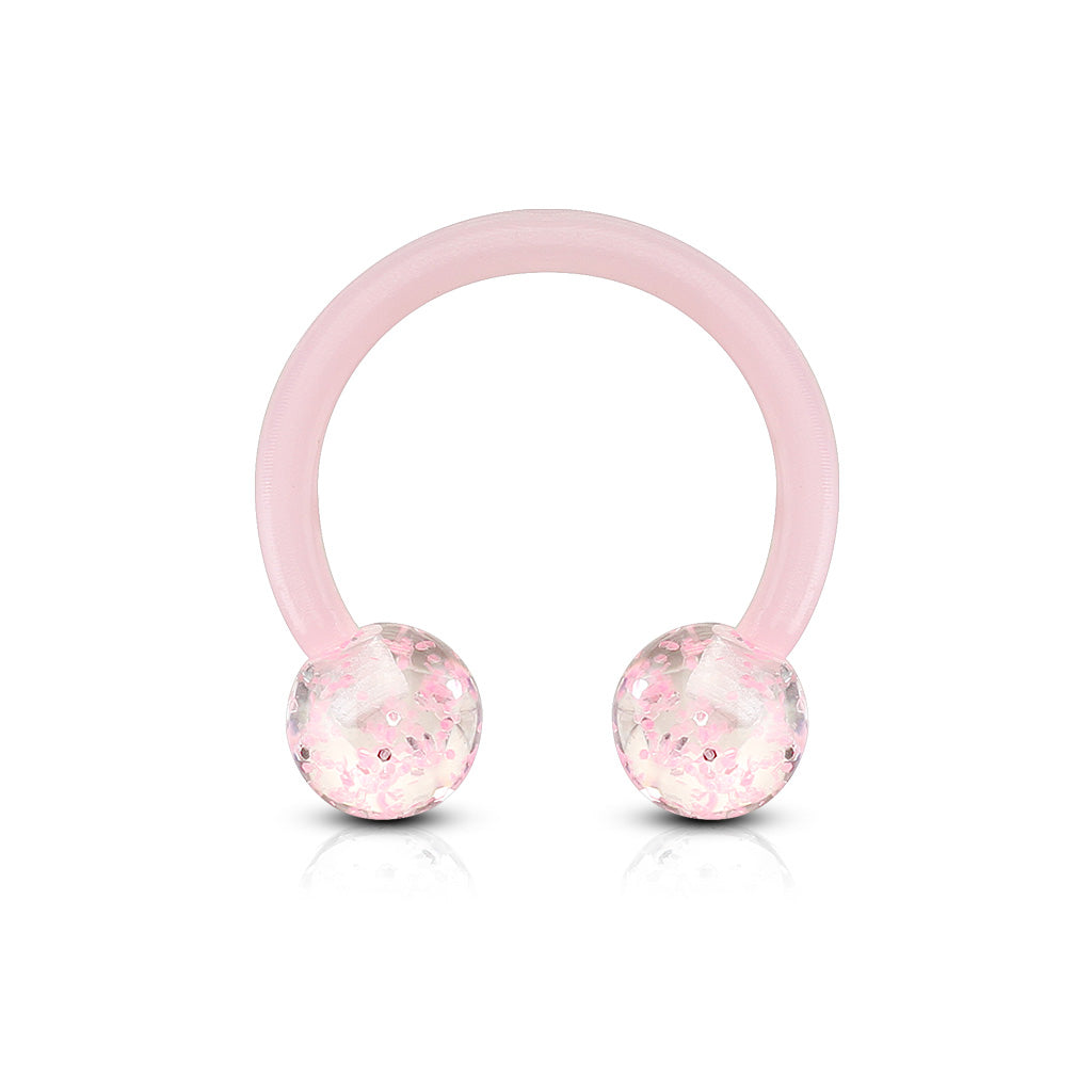 Cherry Diva Circular Barbell Pink 16 Gauge Acrylic Glitterball Circular Horseshoe Barbell
