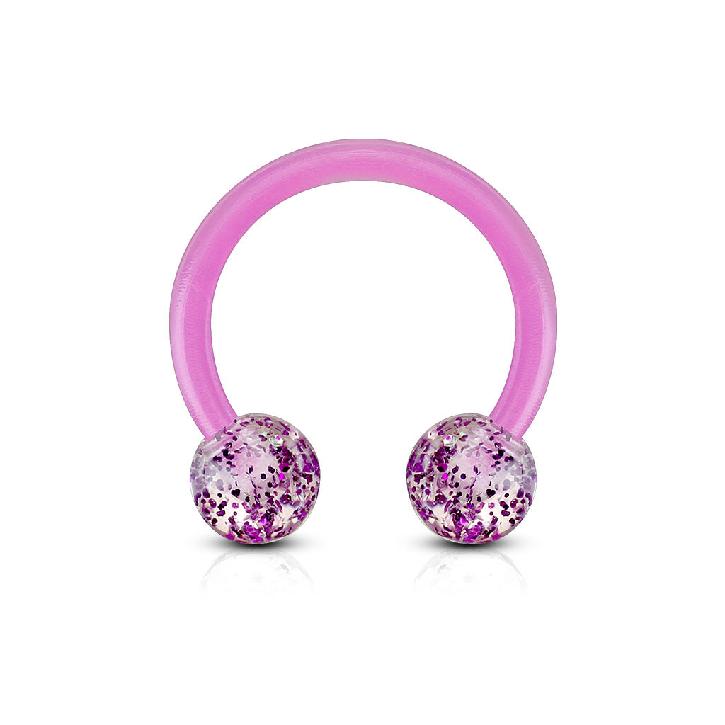 Cherry Diva Circular Barbell Purple 16 Gauge Acrylic Glitterball Circular Horseshoe Barbell