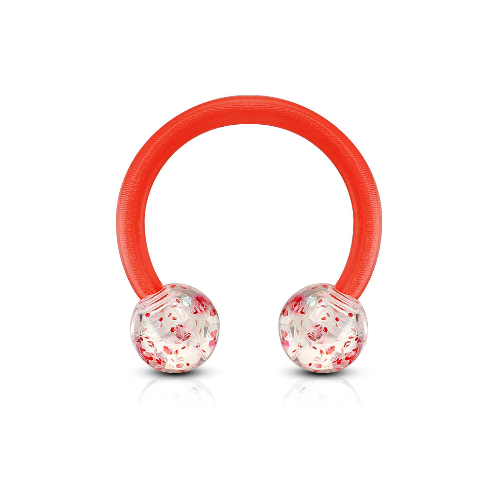 Cherry Diva Circular Barbell Red 16 Gauge Acrylic Glitterball Circular Horseshoe Barbell