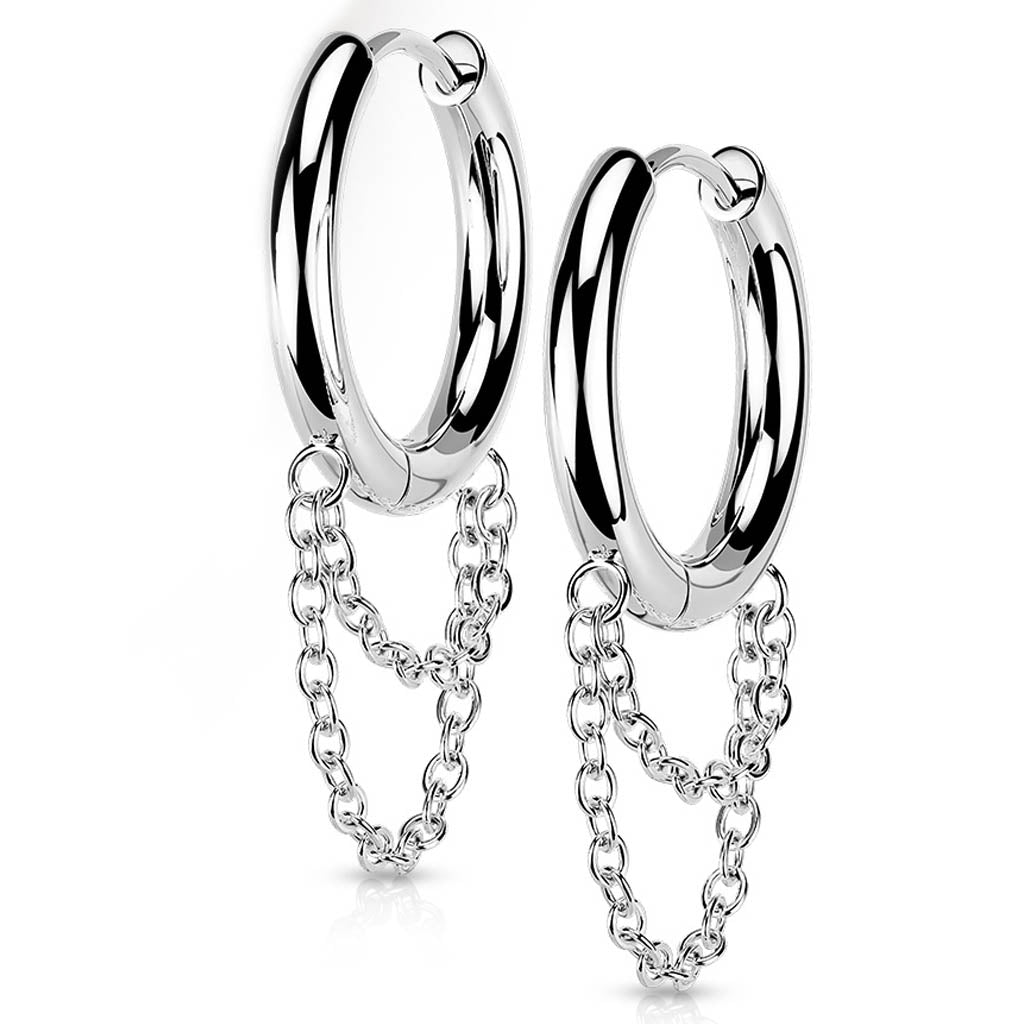 Cherry Diva Earrings 18 Gauge Hypoallergenic Hinged Hoop Earrings With Dangling Chain