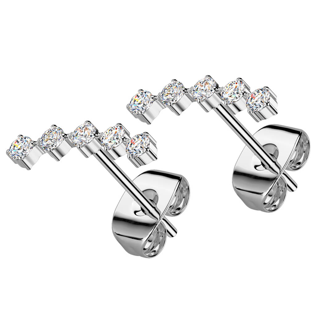 Cherry Diva Earrings 20 Gauge Hypoallergenic Stainless Steel Crystal Row Stud Earrings