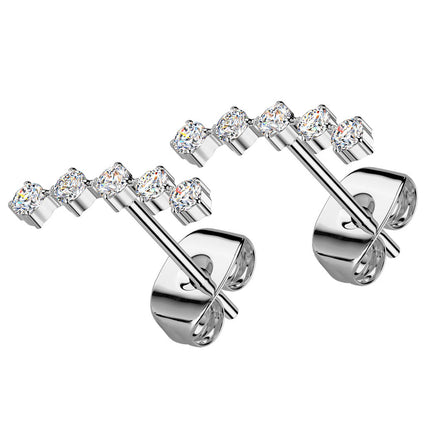 Cherry Diva Earrings 20 Gauge Hypoallergenic Stainless Steel Crystal Row Stud Earrings