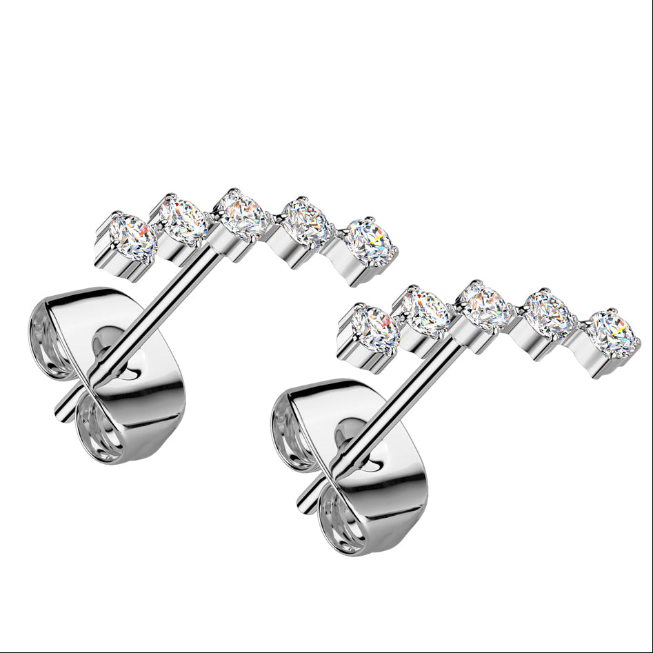 Cherry Diva Earrings 20 Gauge Hypoallergenic Stainless Steel Crystal Row Stud Earrings