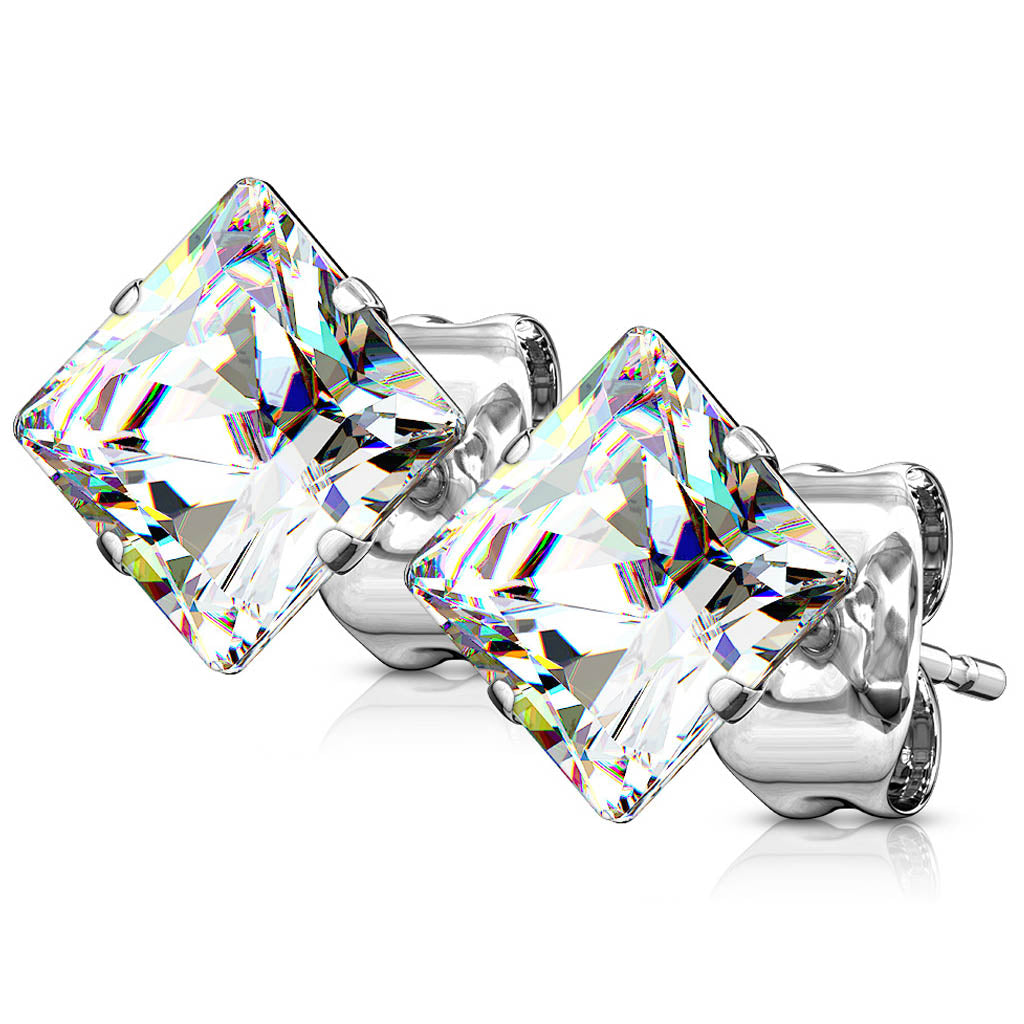 Cherry Diva Earrings 20 Gauge Hypoallergenic Stainless Steel Crystal Square Stud Earrings