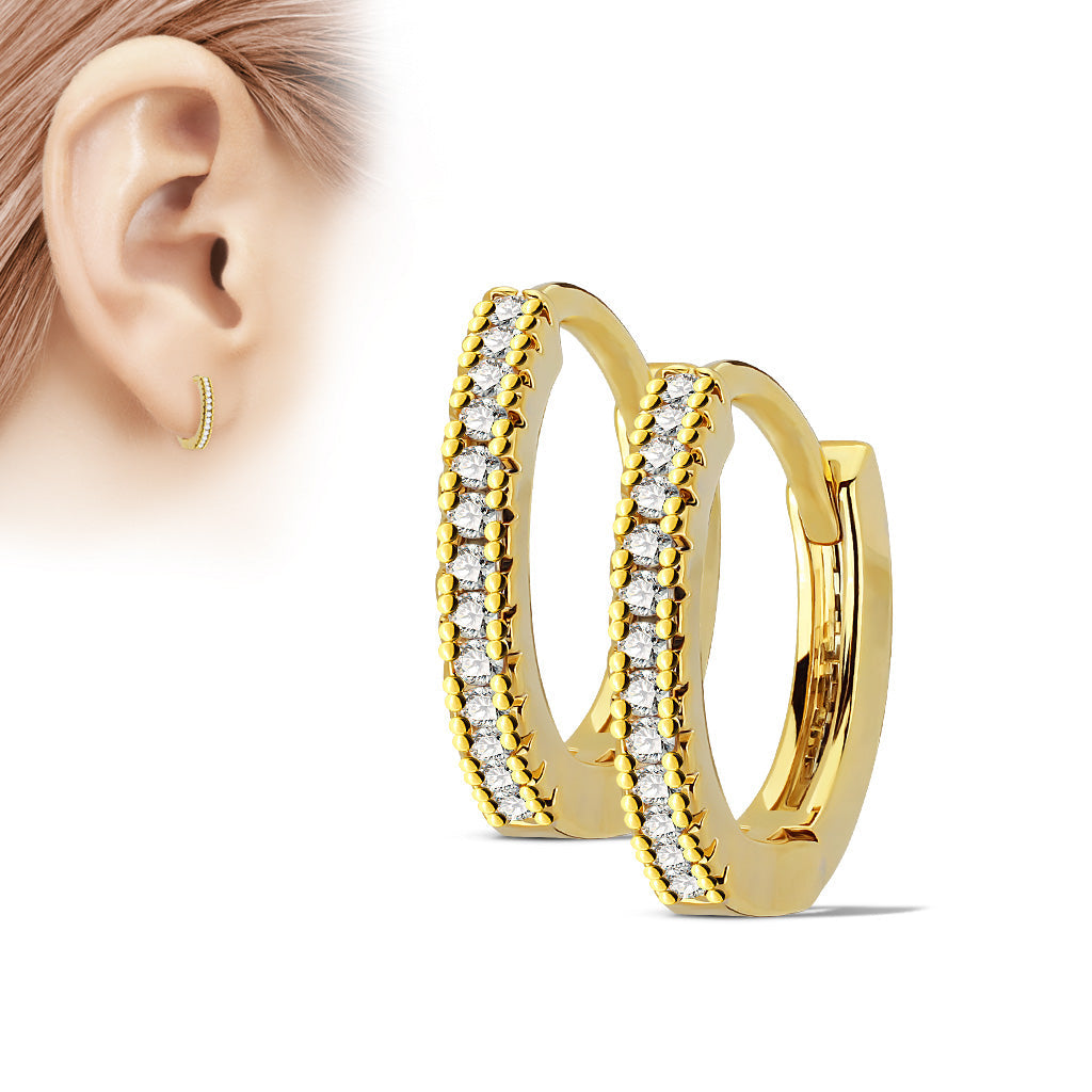 Dainty Crystal Lined Hoop Earrings - Gold