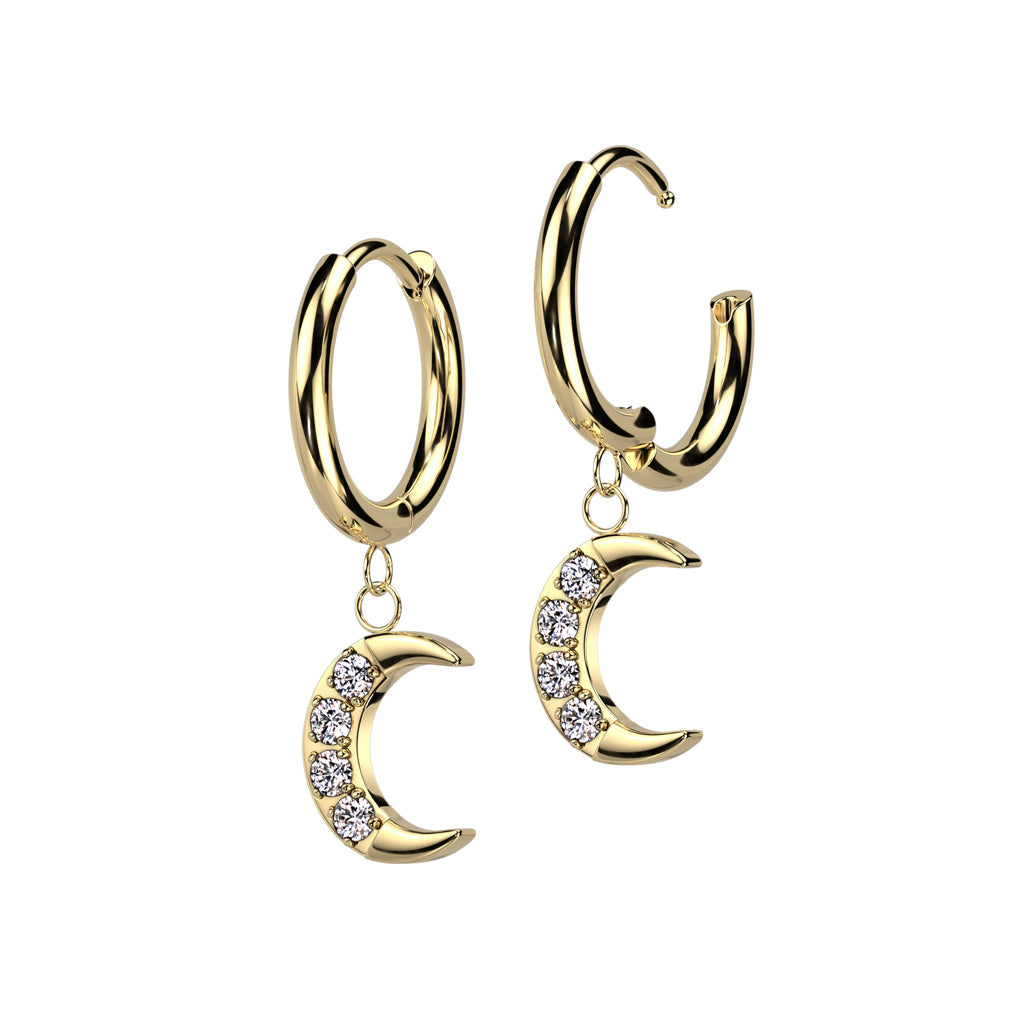 Cherry Diva Earrings Gold Dangling Crystal Moon Hinged Hoop Earrings