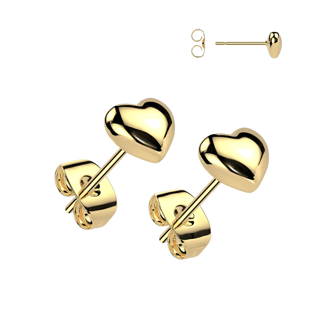Cherry Diva Earrings Gold 20 Gauge Dainty Heart Stainless Steel Stud Earrings