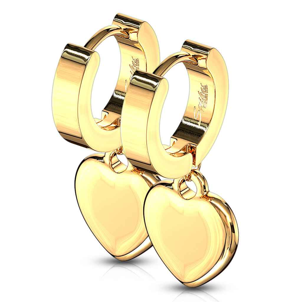 20 Gauge Hypoallergenic Dangling Heart Huggie Hoop Earrings
